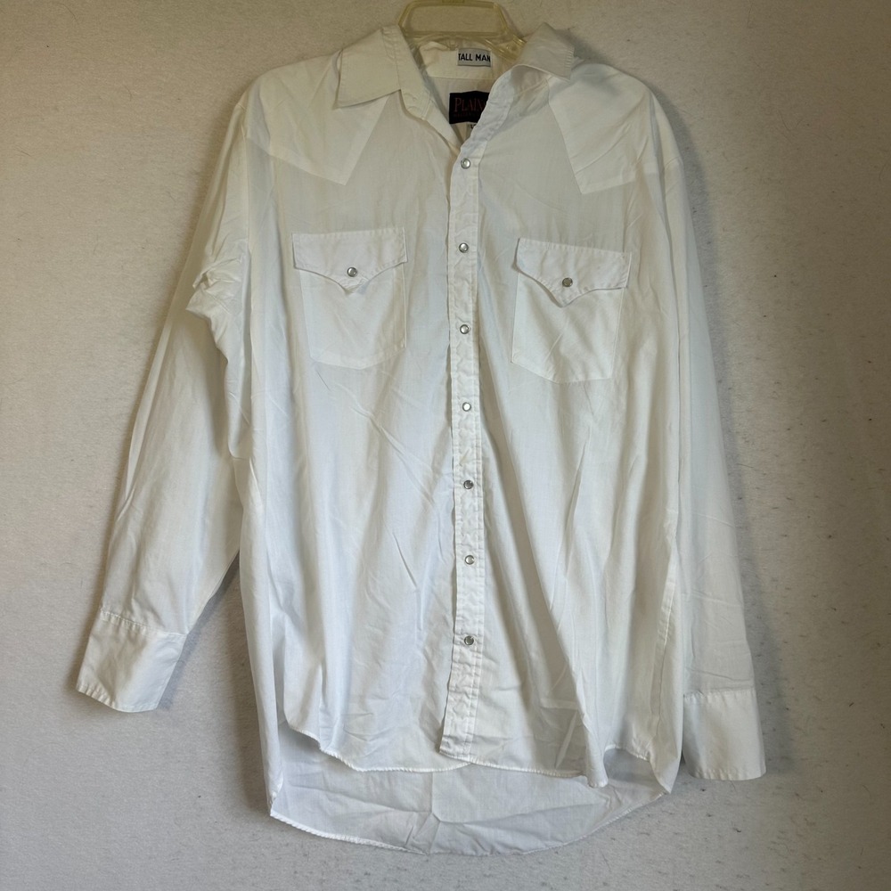 Plains Western Wear Pearl Snap Mens LT tall white Long Sleeve cowboy western